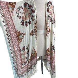 Kimono/Duster/Cover Up One size bege cream gold pink tassel fringe hem